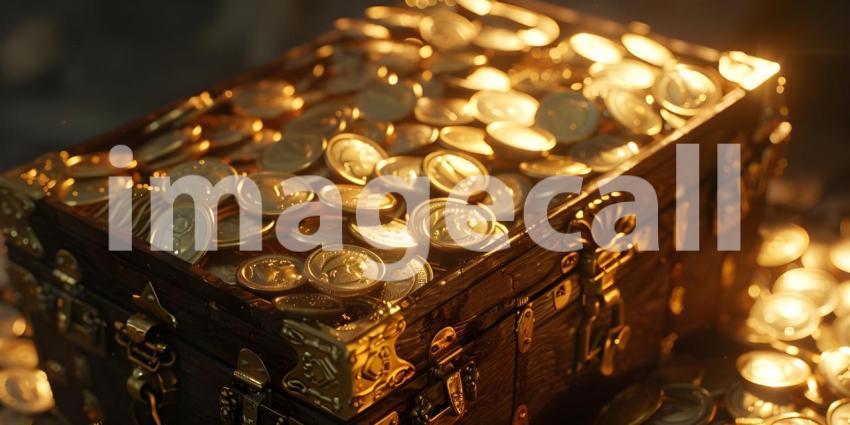 Treasure Trove: Overflowing Gold Coins, Wealth Abundance: Chest Full of Gold Coins - Ai Generated