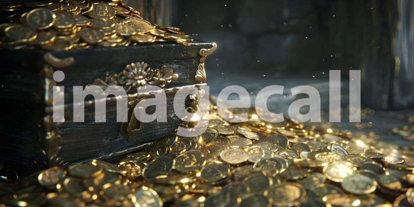 Treasure Trove: Overflowing Gold Coins, Wealth Abundance: Chest Full of Gold Coins - Ai Generated