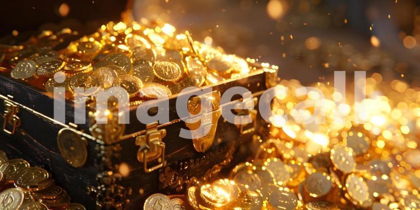 Treasure Trove: Overflowing Gold Coins, Wealth Abundance: Chest Full of Gold Coins - Ai Generated