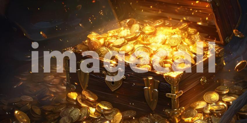 Treasure Trove: Overflowing Gold Coins, Wealth Abundance: Chest Full of Gold Coins - Ai Generated