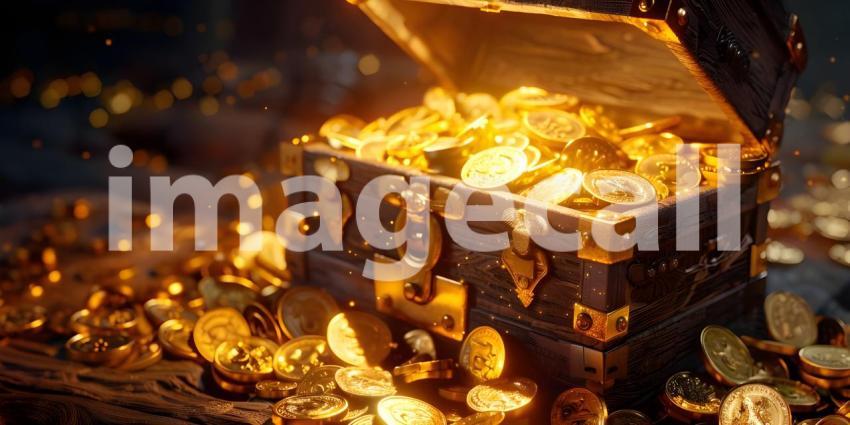 Treasure Trove: Overflowing Gold Coins, Wealth Abundance: Chest Full of Gold Coins - Ai Generated