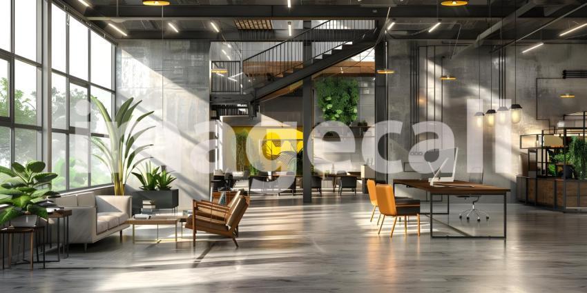 Contemporary Open Concept Office Interior, Modern Workspace with Open Plan Design - Ai Generated