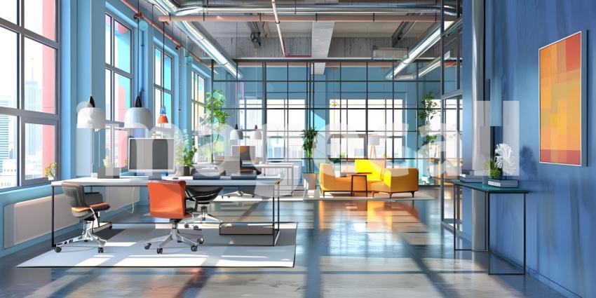 Contemporary Open Concept Office Interior, Modern Workspace with Open Plan Design - Ai Generated