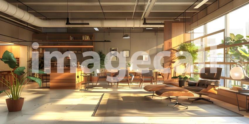 Contemporary Open Concept Office Interior, Modern Workspace with Open Plan Design - Ai Generated