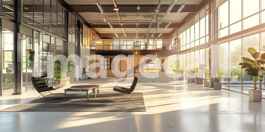 Contemporary Open Concept Office Interior, Modern Workspace with Open Plan Design - Ai Generated