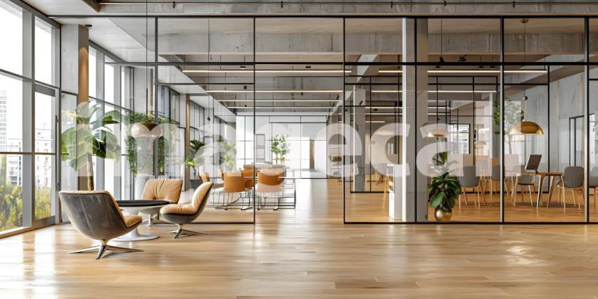 Contemporary Open Concept Office Interior, Modern Workspace with Open Plan Design - Ai Generated