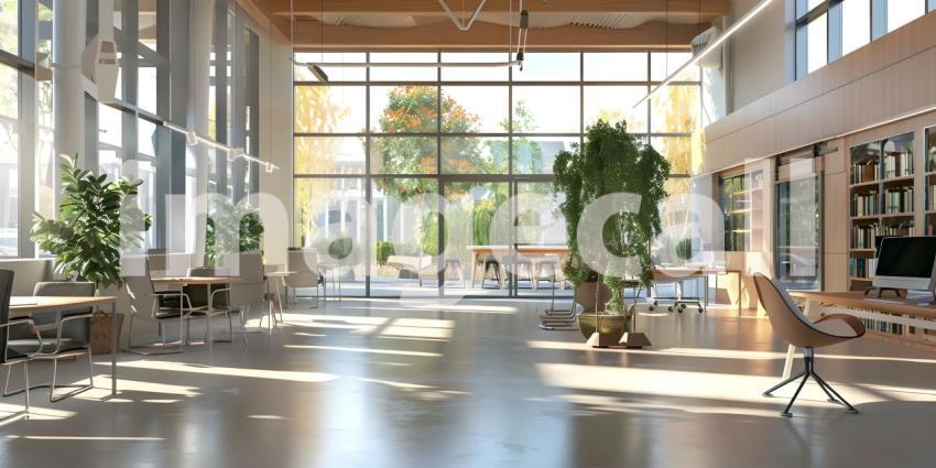 Contemporary Open Concept Office Interior, Modern Workspace with Open Plan Design - Ai Generated