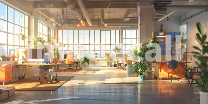 Contemporary Open Concept Office Interior, Modern Workspace with Open Plan Design - Ai Generated
