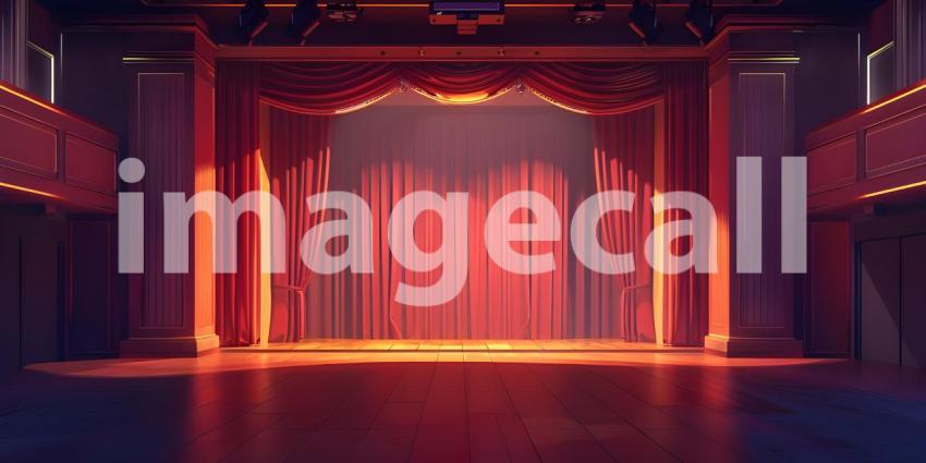 Cinematic Ambiance: Empty Movie Theatre with Stage Curtains Background, Theatrical Setting: Empty Stage and Movie Theatre with Curtains Background - Ai Generated