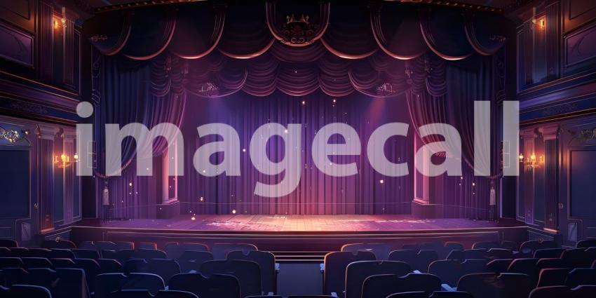 Cinematic Ambiance: Empty Movie Theatre with Stage Curtains Background, Theatrical Setting: Empty Stage and Movie Theatre with Curtains Background - Ai Generated