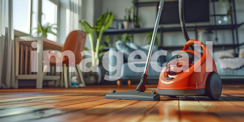 Floor cleaning with mob with cleanser and vacuum cleaner at home background - Ai Generated