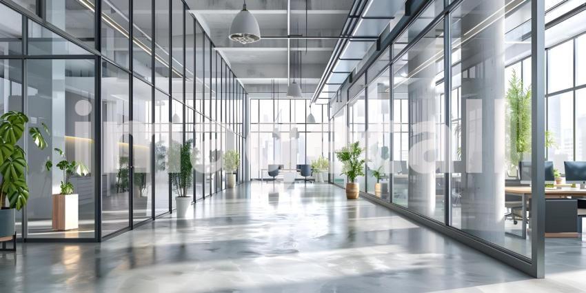 Contemporary Open Concept Office Interior, Modern Workspace with Open Plan Design - Ai Generated