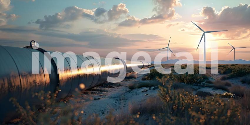 Sustainable Energy Infrastructure: Hydrogen Pipeline and Wind Turbines, Renewable Power Network: Wind Turbines and Hydrogen Pipeline - Ai Generated