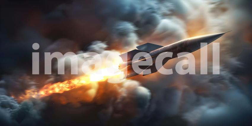 Hypersonic Missile Launch: Smoke and Fire Background, Dynamic Hypersonic Missile Launch with Smoke and Fire - Ai Generated
