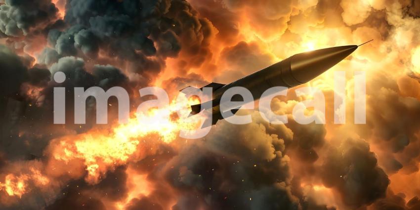 Hypersonic Missile Launch: Smoke and Fire Background, Dynamic Hypersonic Missile Launch with Smoke and Fire - Ai Generated