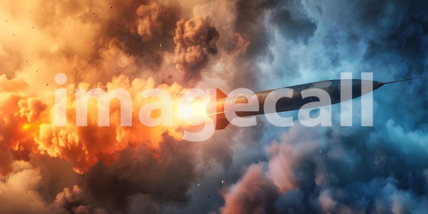 Hypersonic Missile Launch: Smoke and Fire Background, Dynamic Hypersonic Missile Launch with Smoke and Fire - Ai Generated