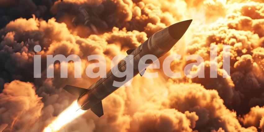 Hypersonic Missile Launch: Smoke and Fire Background, Dynamic Hypersonic Missile Launch with Smoke and Fire - Ai Generated