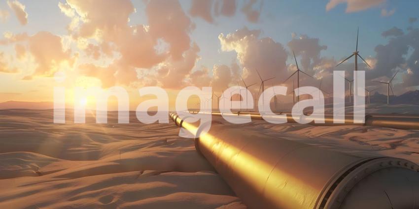 Sustainable Energy Infrastructure: Hydrogen Pipeline and Wind Turbines, Renewable Power Network: Wind Turbines and Hydrogen Pipeline - Ai Generated