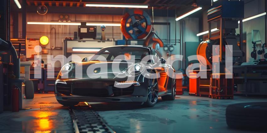 Repair Service Background: Car Parked in Garage, Car Repair Workshop: Vehicle Parked in Garage Background - Ai Generated