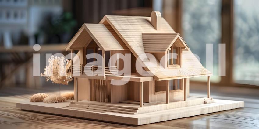 Miniature Houses on Table Background, Tabletop Model with Houses - Ai Generated