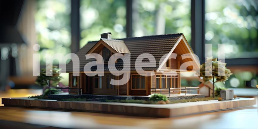 Miniature Houses on Table Background, Tabletop Model with Houses - Ai Generated