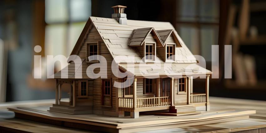 Miniature Houses on Table Background, Tabletop Model with Houses - Ai Generated