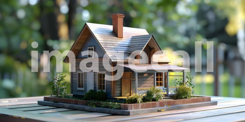 Miniature Houses on Table Background, Tabletop Model with Houses - Ai Generated