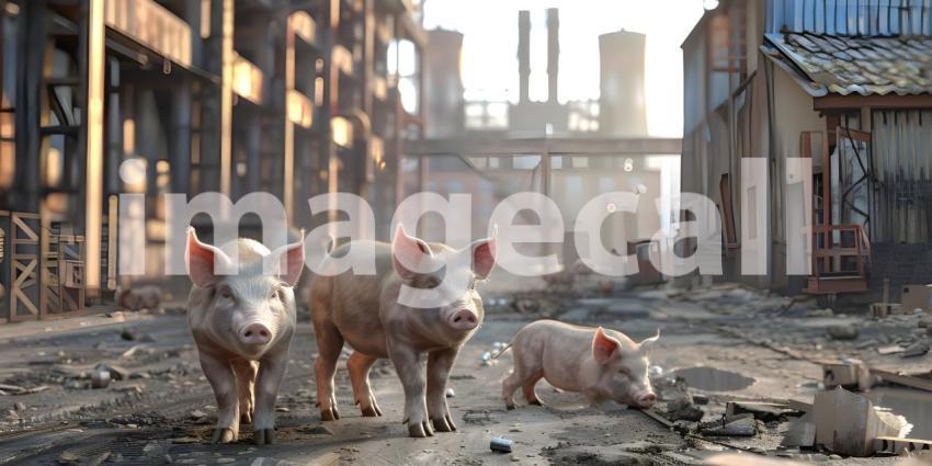 Industrial Farming: Pigs in Factory Setting, Livestock Facility: Pigs in Factory Environment - Ai Generated