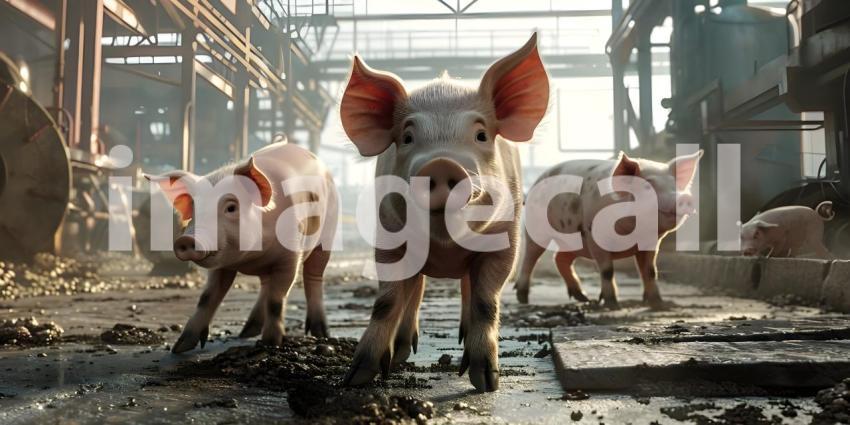 Industrial Farming: Pigs in Factory Setting, Livestock Facility: Pigs in Factory Environment - Ai Generated