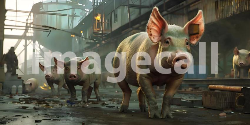 Industrial Farming: Pigs in Factory Setting, Livestock Facility: Pigs in Factory Environment - Ai Generated