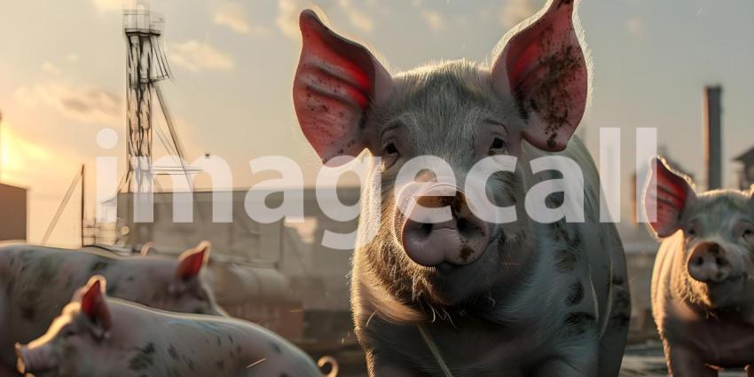 Industrial Farming: Pigs in Factory Setting, Livestock Facility: Pigs in Factory Environment - Ai Generated