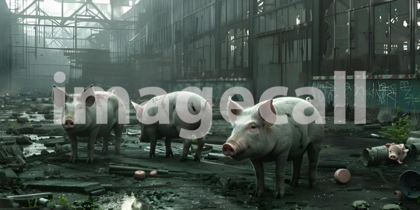 Industrial Farming: Pigs in Factory Setting, Livestock Facility: Pigs in Factory Environment - Ai Generated