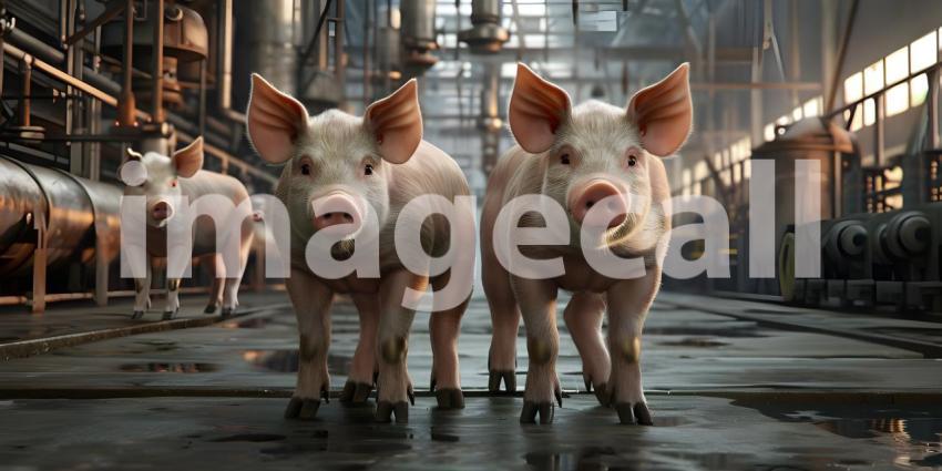 Industrial Farming: Pigs in Factory Setting, Livestock Facility: Pigs in Factory Environment - Ai Generated