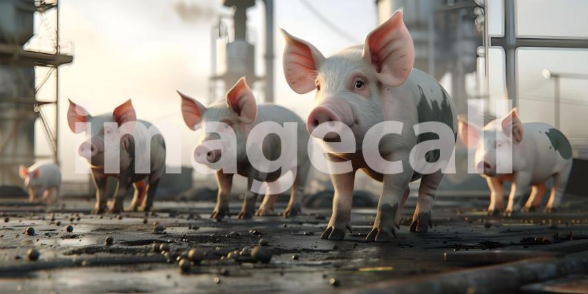 Industrial Farming: Pigs in Factory Setting, Livestock Facility: Pigs in Factory Environment - Ai Generated