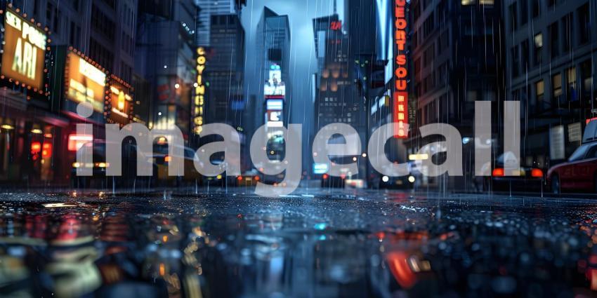 Urban Night Rain in the Big City, Cityscape during Rainy Night Background - Ai Generated