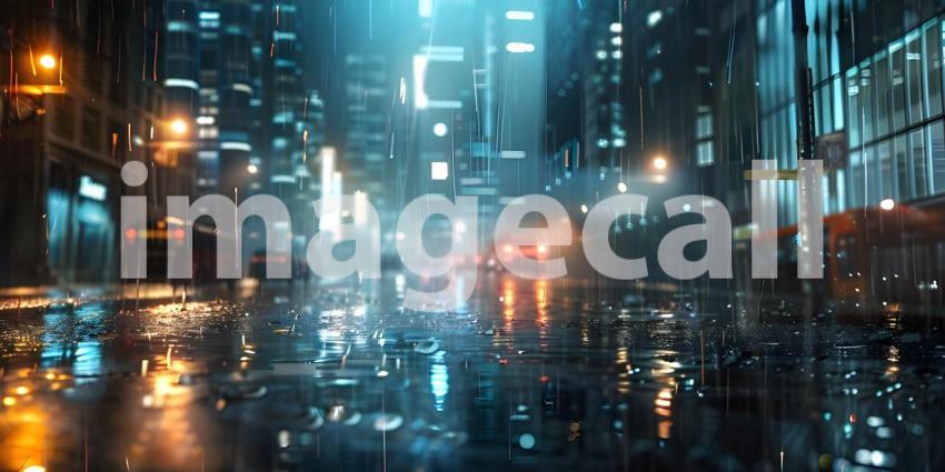 Urban Night Rain in the Big City, Cityscape during Rainy Night Background - Ai Generated