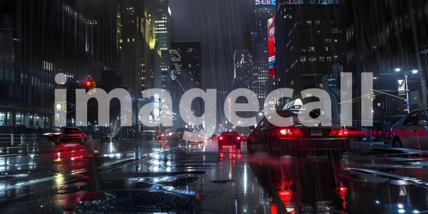 Urban Night Rain in the Big City, Cityscape during Rainy Night Background - Ai Generated