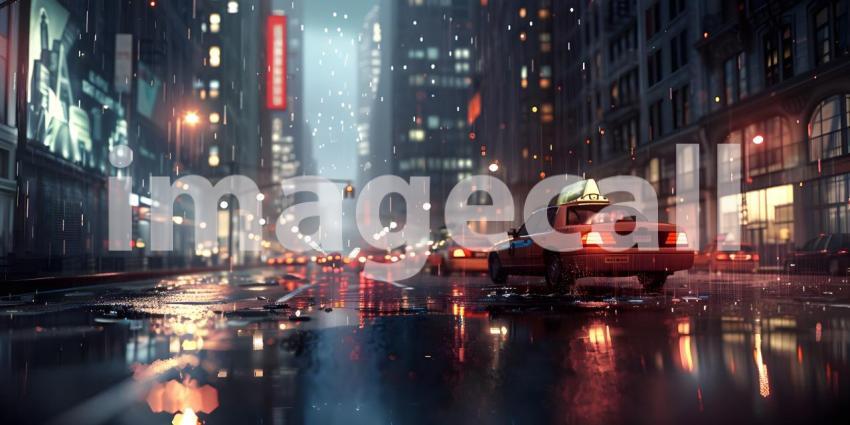 Urban Night Rain in the Big City, Cityscape during Rainy Night Background - Ai Generated