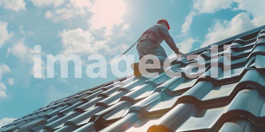 House Renovation: Installing Metal Roof Tiles, Construction Work: Metal Roof Tiles Installation - Ai Generated
