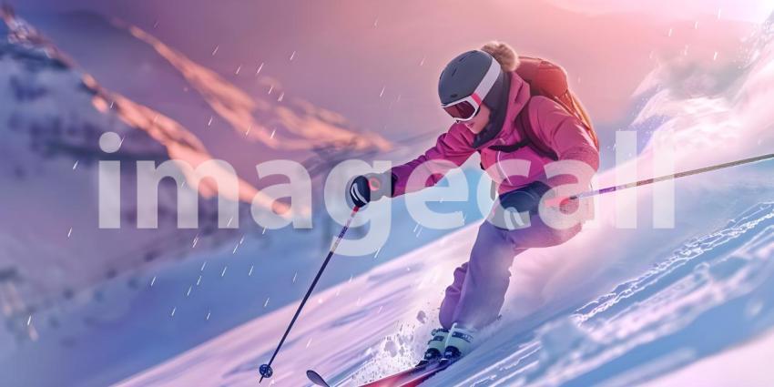 Winter Sports Background with Skier Skiing Downhill, Downhill Skiing Scene for Winter Sports Background - Ai Generated