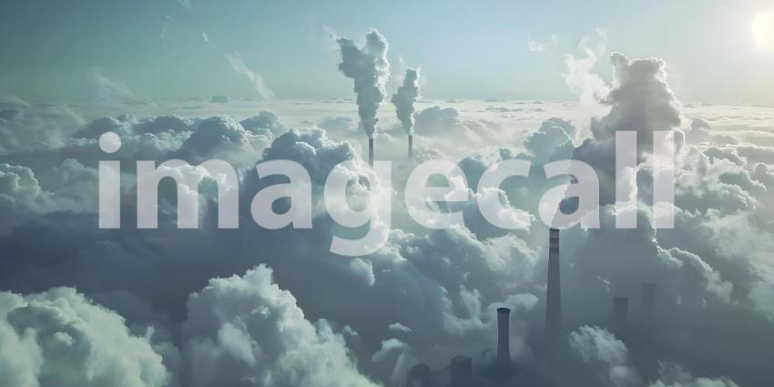 Industrial Landscape: Smoke Rising from Power Plant Chimneys, Factory Emissions: Billowing Smoke from Power Plant Chimneys - Ai Generated