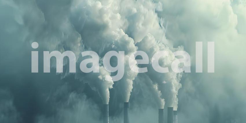 Industrial Landscape: Smoke Rising from Power Plant Chimneys, Factory Emissions: Billowing Smoke from Power Plant Chimneys - Ai Generated