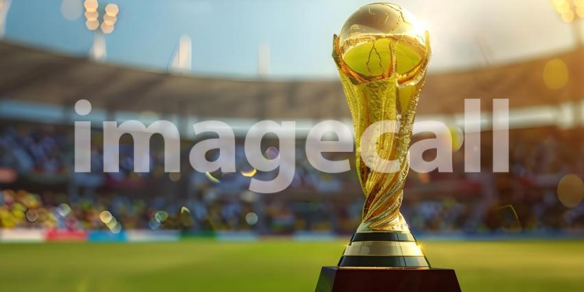 Cricket Stadium Background with World Cup Trophy, World Cup Trophy in Cricket Stadium - Ai Generated