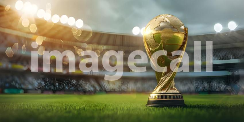 Cricket Stadium Background with World Cup Trophy, World Cup Trophy in Cricket Stadium - Ai Generated