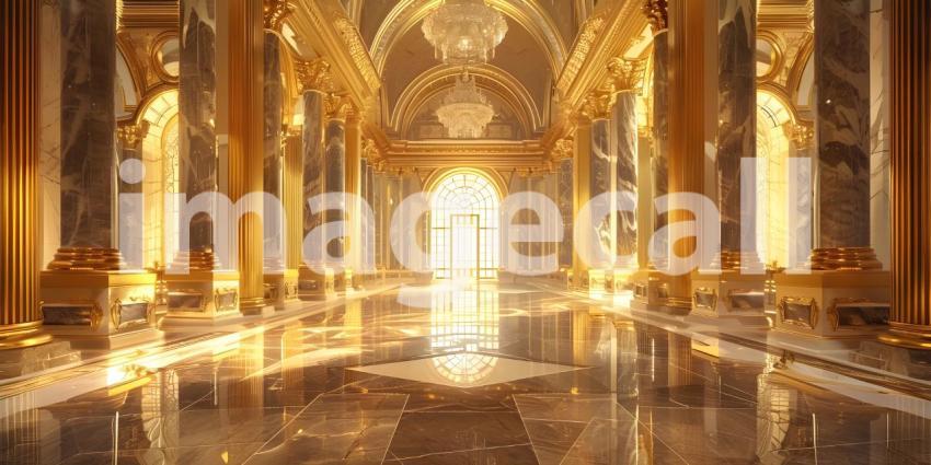 Gold marble interior of the royal golden palace castle interior background - Ai Generated