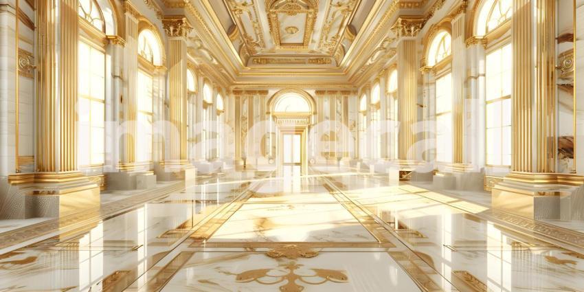 Gold marble interior of the royal golden palace castle interior background - Ai Generated
