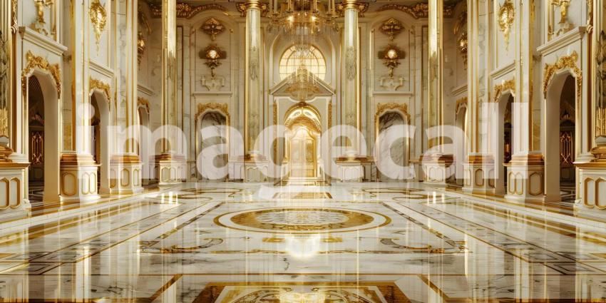 Gold marble interior of the royal golden palace castle interior background - Ai Generated