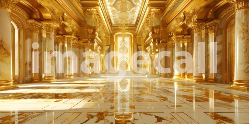 Gold marble interior of the royal golden palace castle interior background - Ai Generated