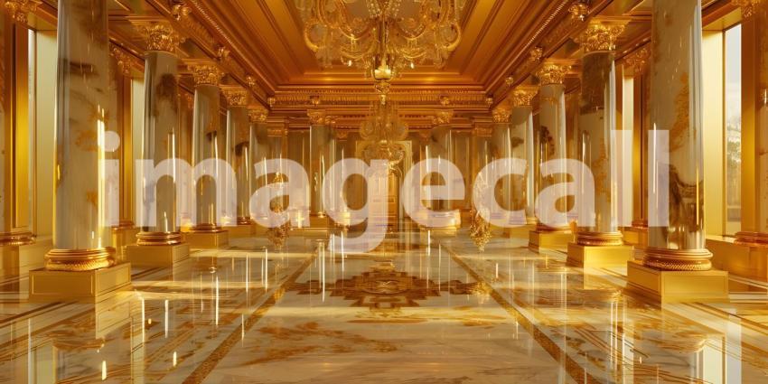 Gold marble interior of the royal golden palace castle interior background - Ai Generated