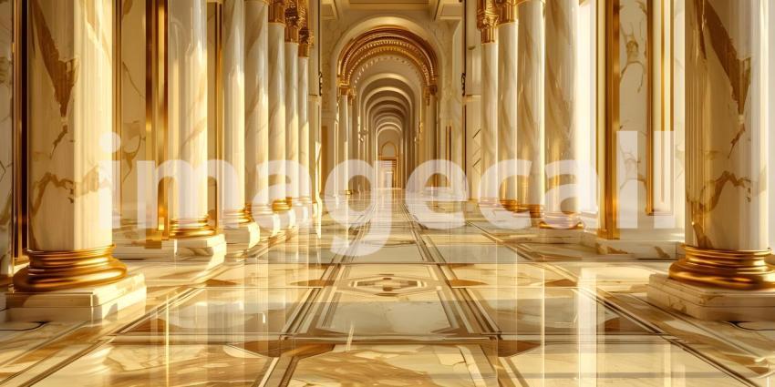 Gold marble interior of the royal golden palace castle interior background - Ai Generated